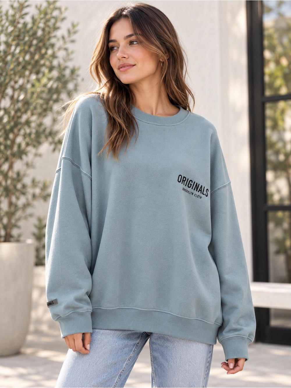 Brooklyn Cloth Originals Pearl Blue Oversized Fleece Crewneck Sweatshirt Men’s L - Picture 14 of 15